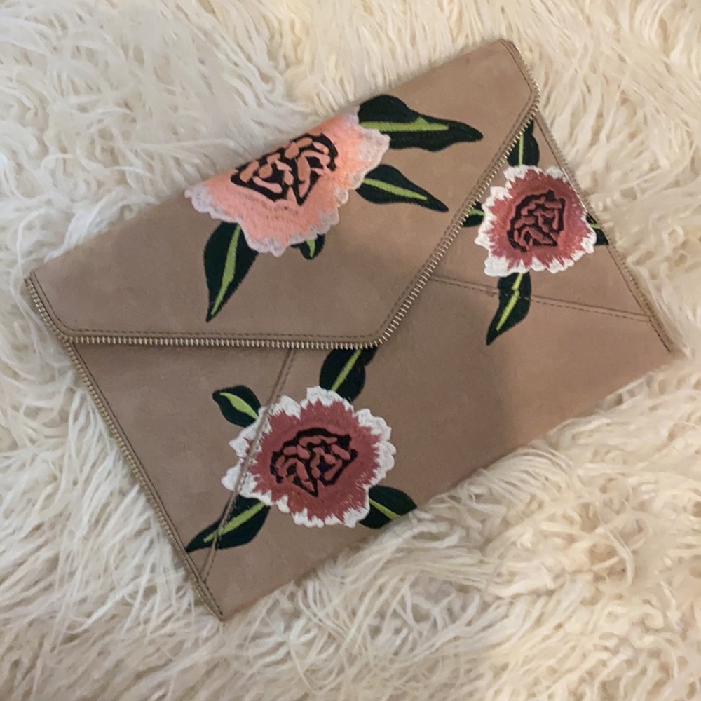Leo Floral Embroidered Envelope Clutch Bag